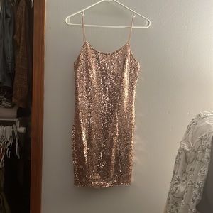 Lulus Bring It Rose Gold Sequin Bodycon Mini Dress